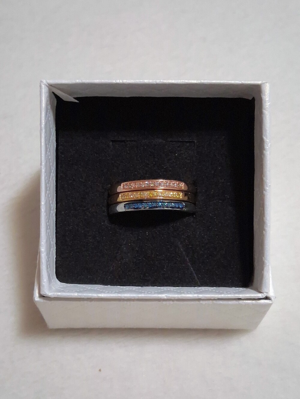 Natural Diamond 3 Ring set Tri colored Gold Over Solid 925 SS (9)